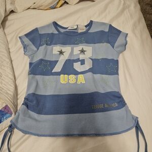 Active USA Blue Striped '75' Tee with Star Accents